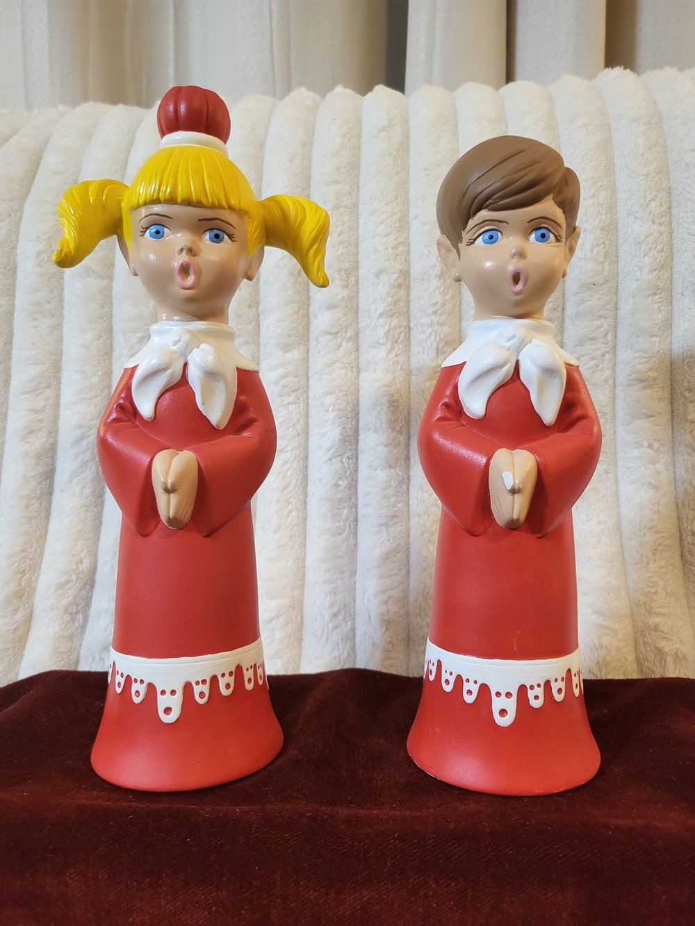 Vintage Atlantic Mold Ceramic Christmas Carolers Candle Holders Pair HandPainted